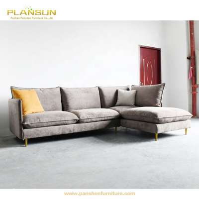 European style furniture wooden inner gold feet L shape velvet sofa set