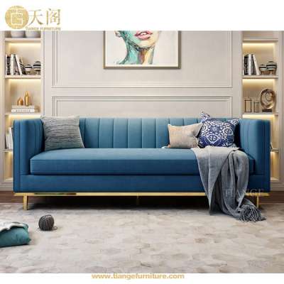 Italian Modern Design Navy Blue Velvet Upholstery Chesterfield 3-seater Sofa