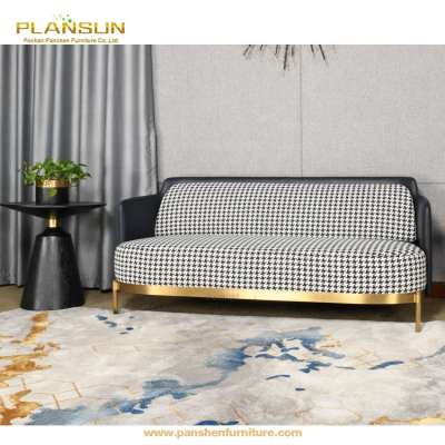 Luxurious funiture home use houndstooth fabric Gold stainless steel base Tape sofa set