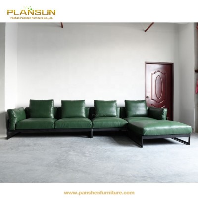 Luxury modern design italian leather L shape sofa with recliners