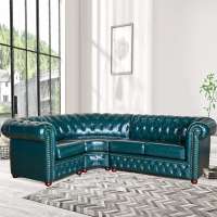 Modern High Back Leather Chesterfield L Shape Corner Sofa Sets